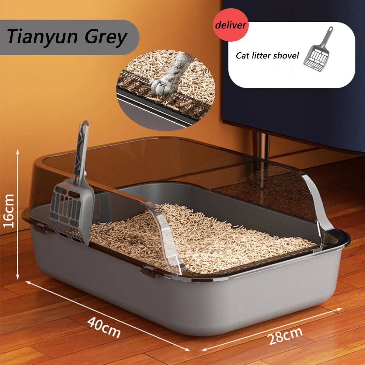 Cat Litter Box Thickening Kitty Sandbox Semi-enclosed High Side Splashproof Pet Bedpans with Litter Scoop Cleaning Cat Supplies - Image 4